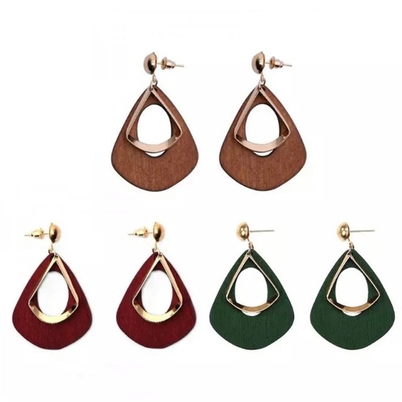 NEW!💙💎MODERN WOODEN💛GOLDEN💛EARRINGS💎💙NUTMEG! - Picture 3 of 8